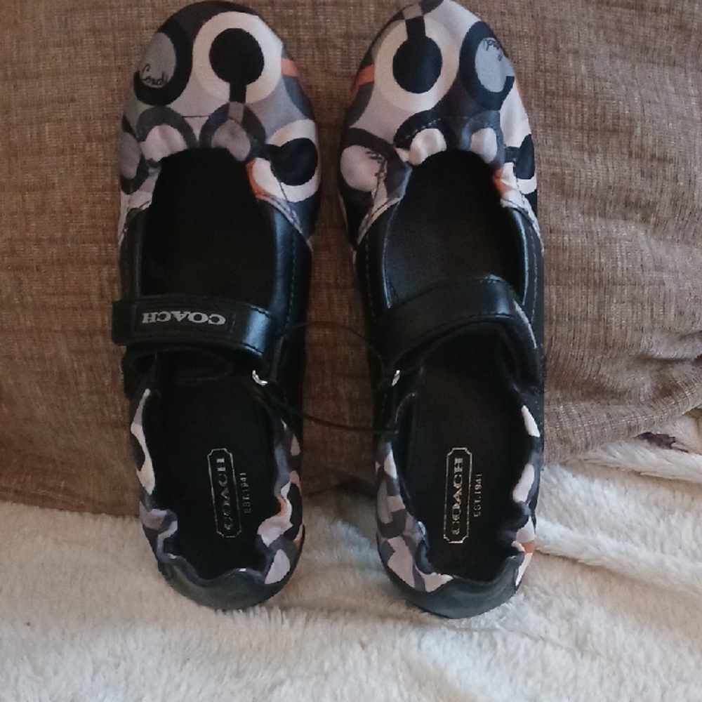 Coach Women's Black and Gray Patterned Flats